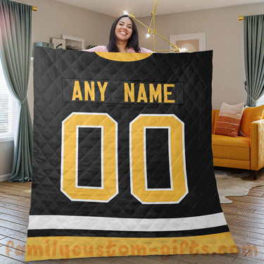 Custom Premium Quilt Blanket Pittsburgh Jersey Ice Hockey Personalized Quilt Gifts for Her & Him